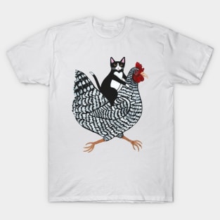 Tuxedo Cat on a Chicken T-Shirt